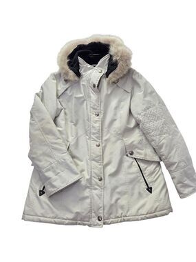 Fen-Nelli White Winter Parka Genuine Fur Hood Size 14